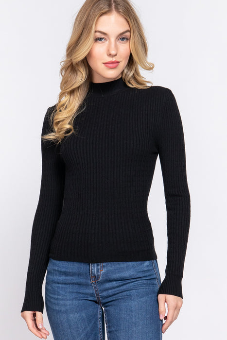 Rose Mock Neck Ribbed Sweater