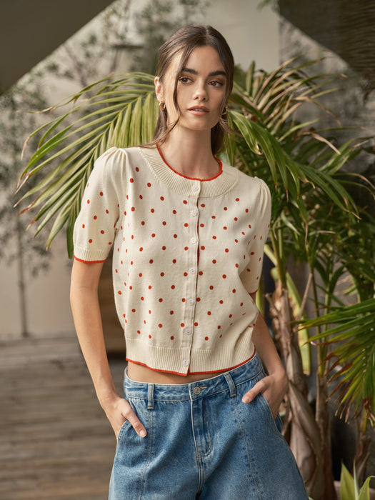 Short Sleeve Polka Dot Cardigan