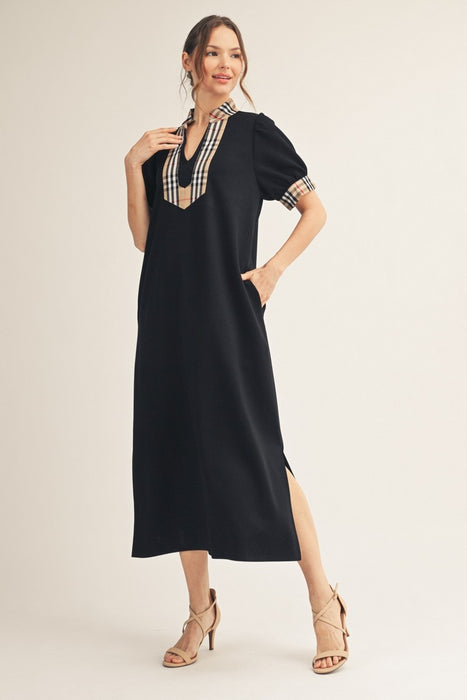Knit Maxi Dress with Plaid Accent