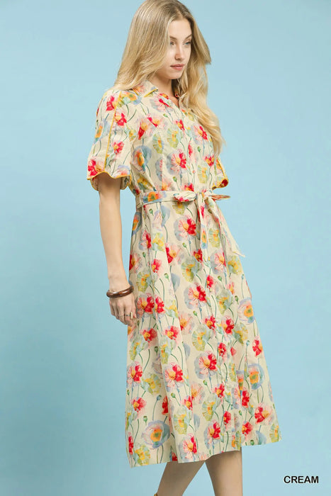 Floral Button Up Maxi Dress with Tie
