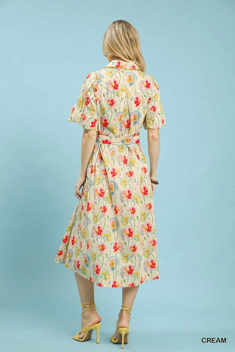 Floral Button Up Maxi Dress with Tie
