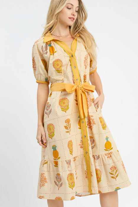 Floral Collared Midi Dress