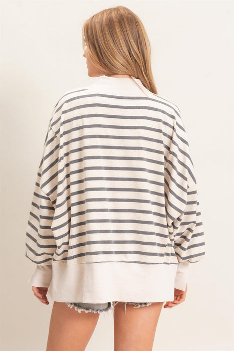 Mock Neck Striped Top