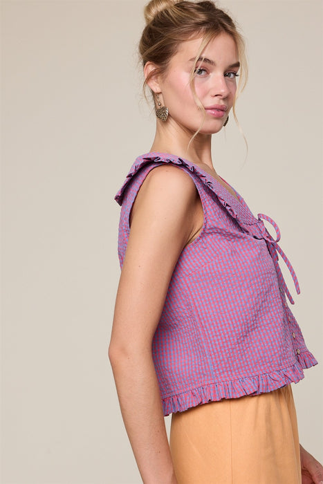 Ruffled Collar Plaid Blouse