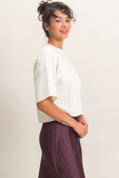 Cropped Crew Neck Sweater