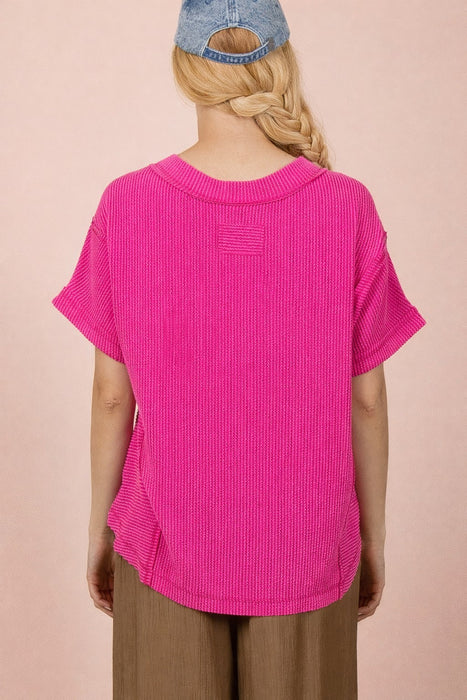 V Neck Loose Textured Top