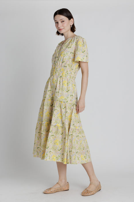 Floral Pintuck Midi Dress
