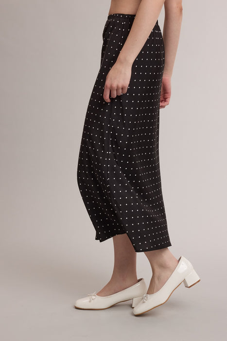 Polka Dot Satin Midi Skirt