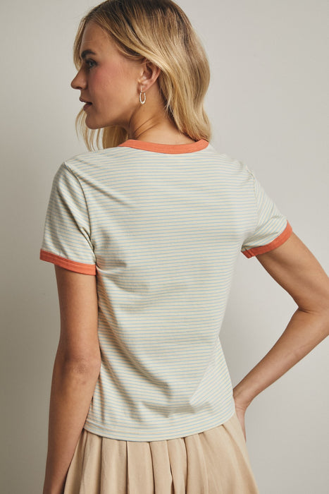 Contrast Striped Knit Tee Cream/Sky