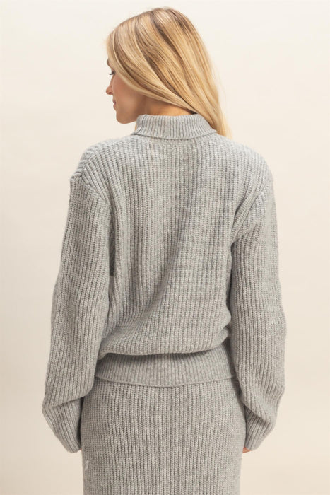 Turtleneck Sweater Slit Skirt Set