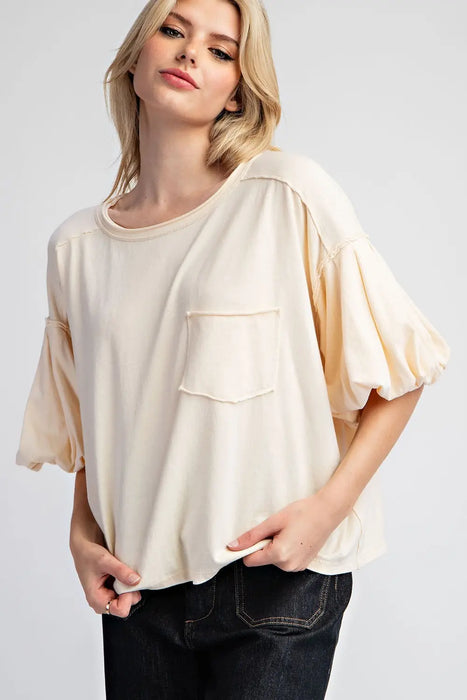 Mineral Washed Puff Sleeve Blouse