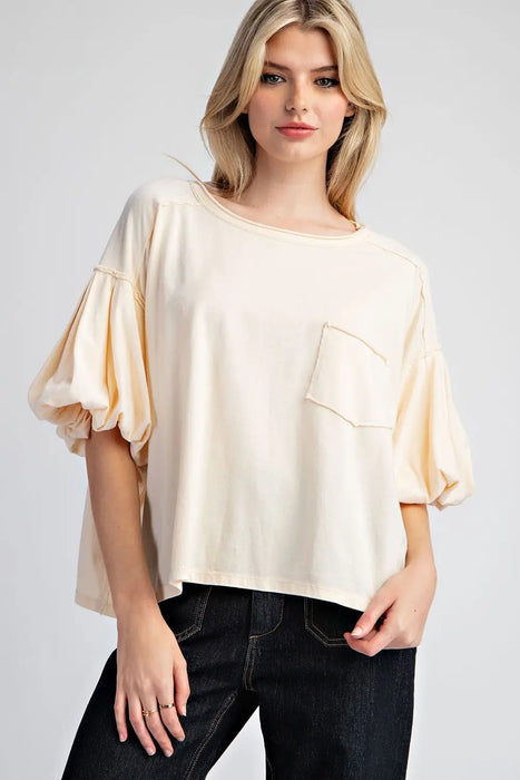 Mineral Washed Puff Sleeve Blouse