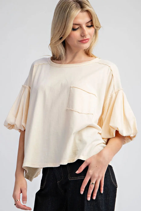 Mineral Washed Puff Sleeve Blouse