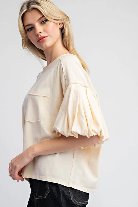 Mineral Washed Puff Sleeve Blouse