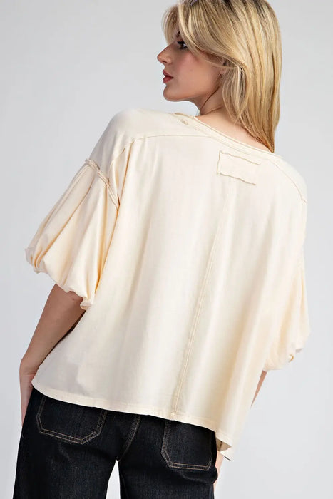 Mineral Washed Puff Sleeve Blouse