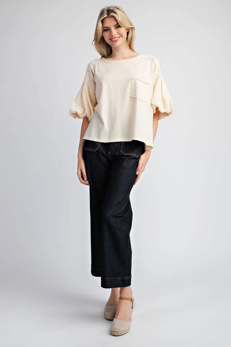 Mineral Washed Puff Sleeve Blouse