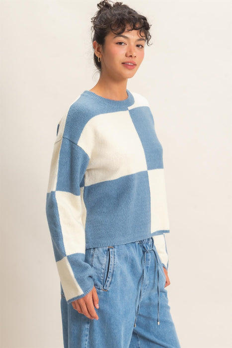 Crew Neck Checkered Sweater