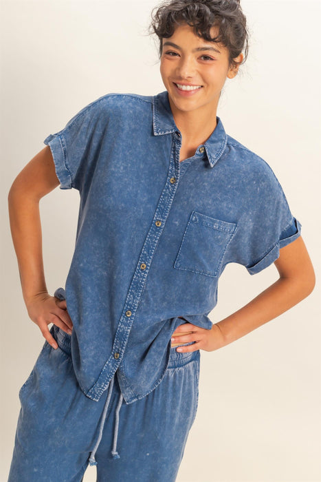 Button Down Short Sleeve Top