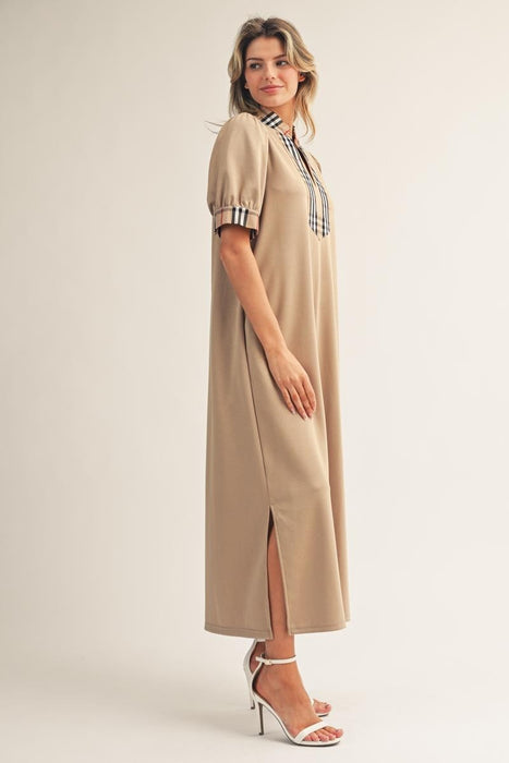 Knit Maxi Dress with Plaid Accent