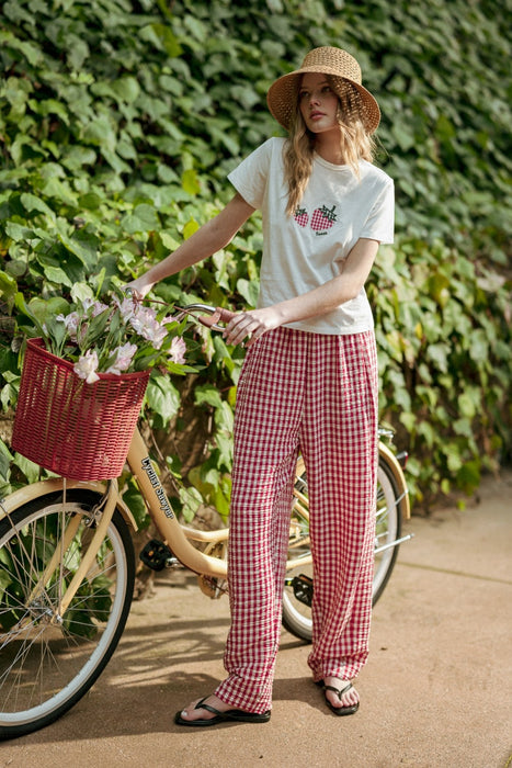 Gingham Elastic Band Waist Pants