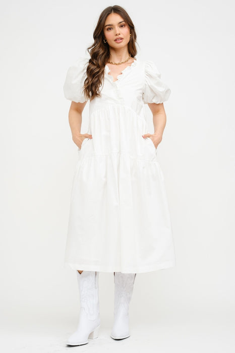 Emmy Ruffled Puff Sleeve Midi Dress