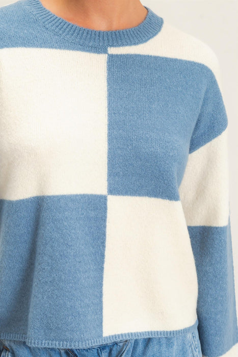 Crew Neck Checkered Sweater