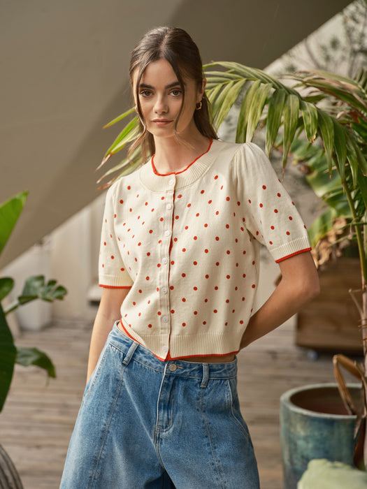 Short Sleeve Polka Dot Cardigan