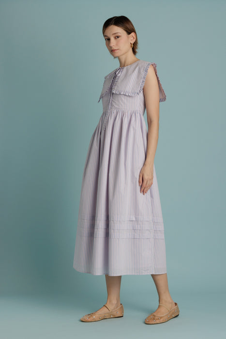 Oversize Collar Pintuck Midi Dress