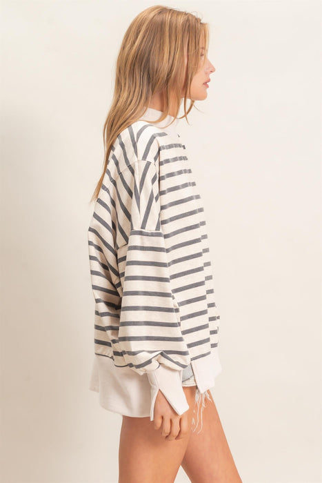 Mock Neck Striped Top