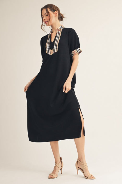 Knit Maxi Dress with Plaid Accent