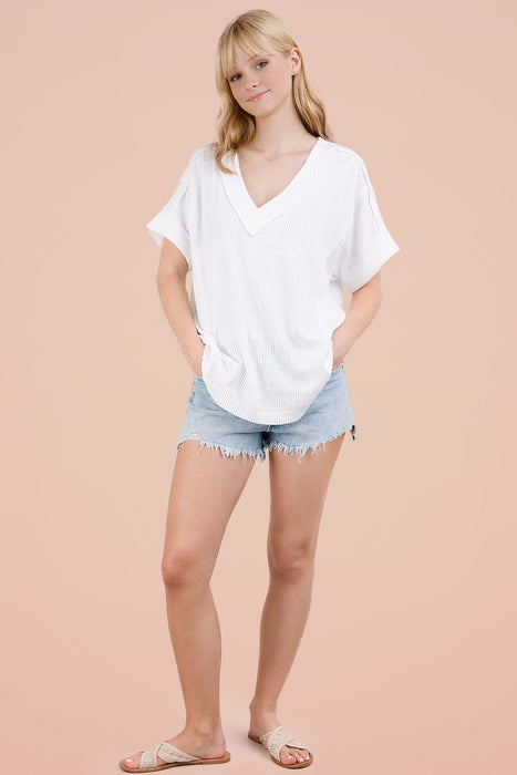 V Neck Loose Textured Top