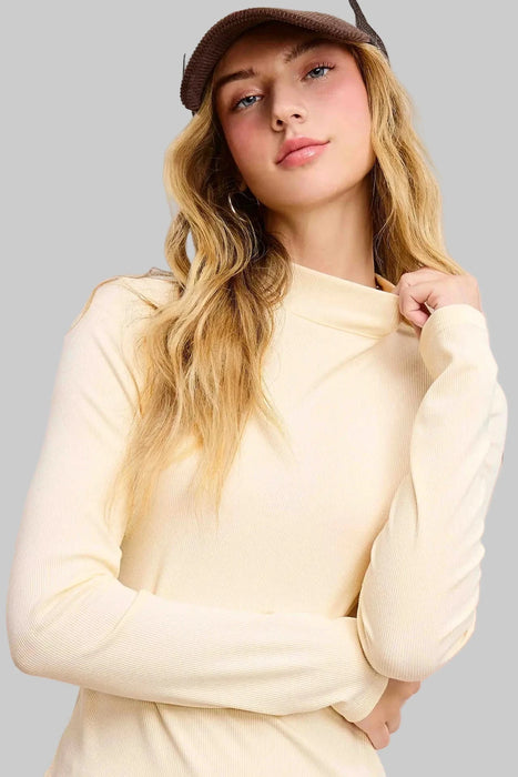 Stretchy Ribbed Mock Neck Top SOY LATTE