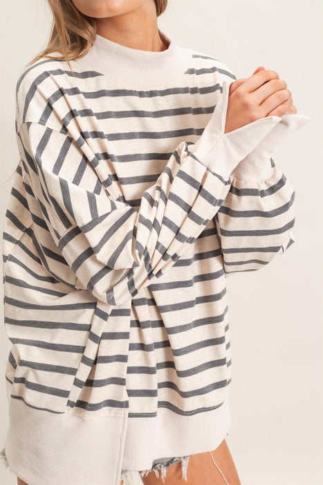 Mock Neck Striped Top