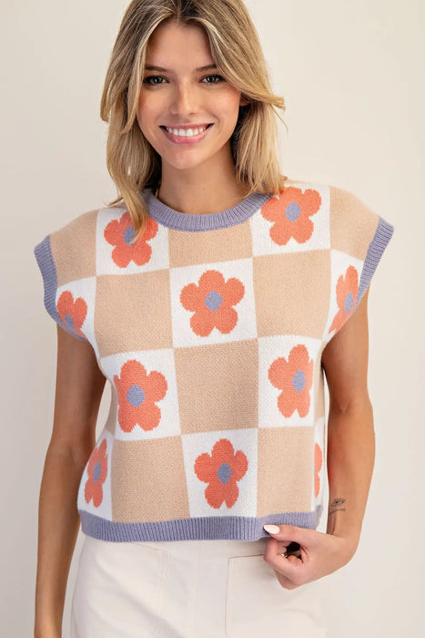 Mixed Check Print Sweater Vest