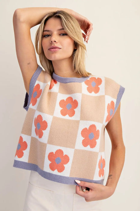 Mixed Check Print Sweater Vest