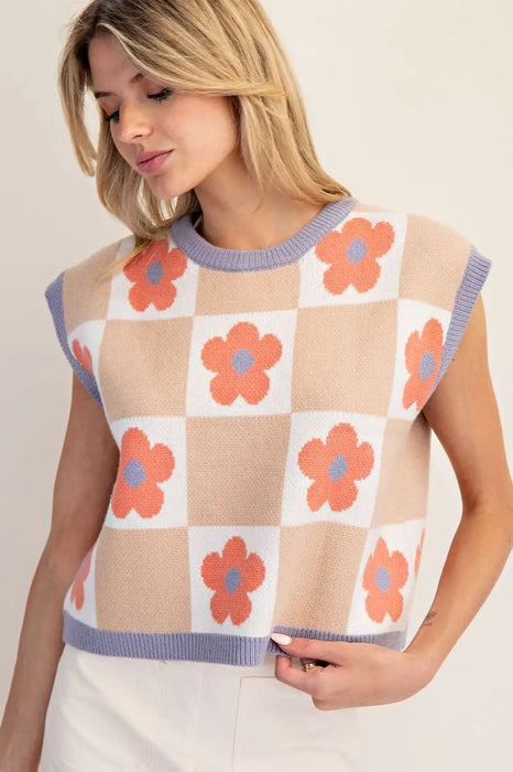 Mixed Check Print Sweater Vest