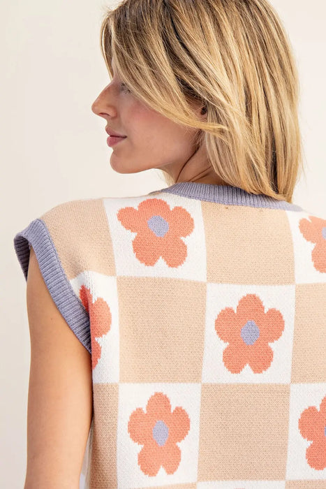 Mixed Check Print Sweater Vest