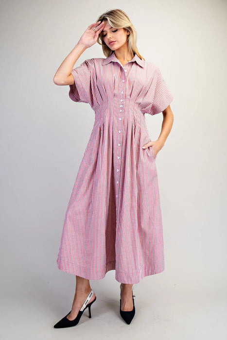 Striped Pleated Maxi Dress