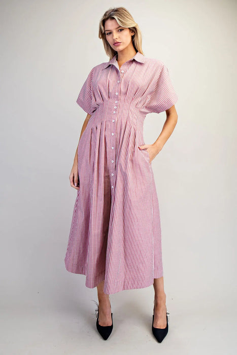 Striped Pleated Maxi Dress