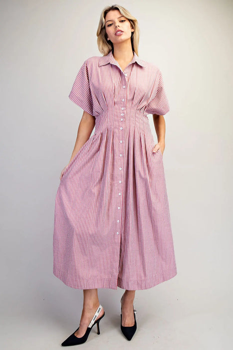 Striped Pleated Maxi Dress
