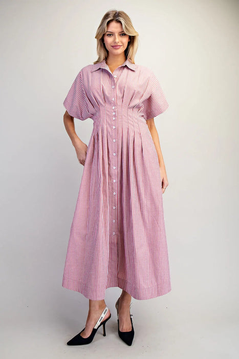 Striped Pleated Maxi Dress