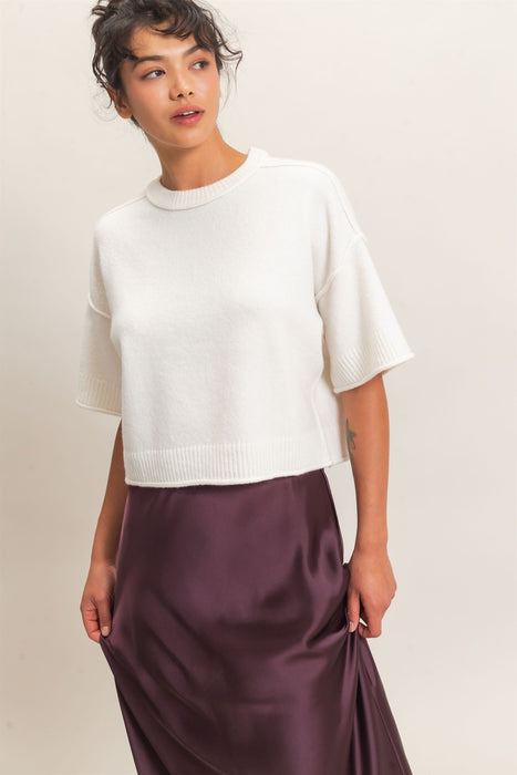 Cropped Crew Neck Sweater