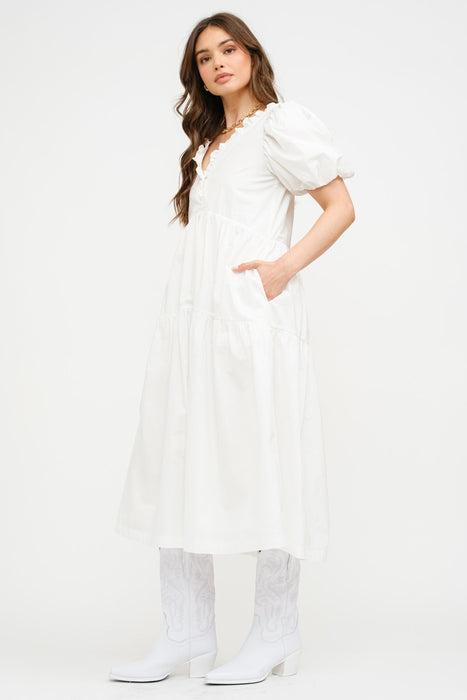 Emmy Ruffled Puff Sleeve Midi Dress