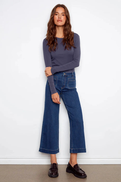 Cropped Patch Pocket Flare Pants INDIGO
