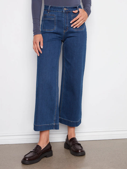 Cropped Patch Pocket Flare Pants INDIGO