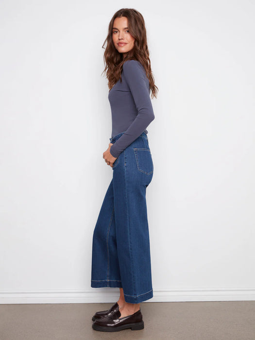 Cropped Patch Pocket Flare Pants INDIGO