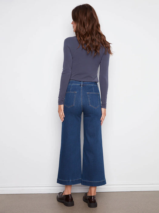 Cropped Patch Pocket Flare Pants INDIGO