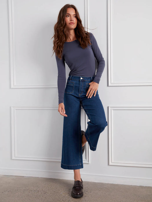 Cropped Patch Pocket Flare Pants INDIGO