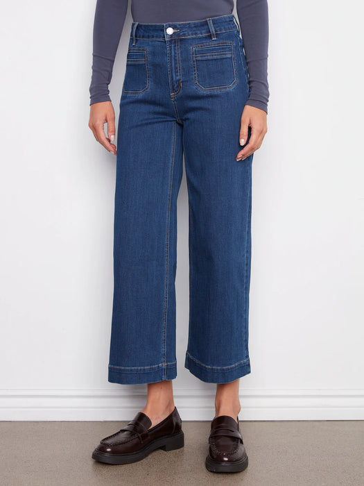 Cropped Patch Pocket Flare Pants INDIGO