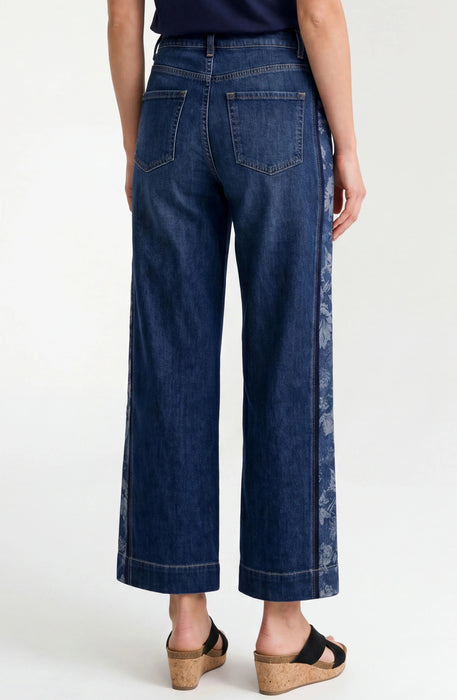 Dark Denim Floral Side Panel Wide Leg